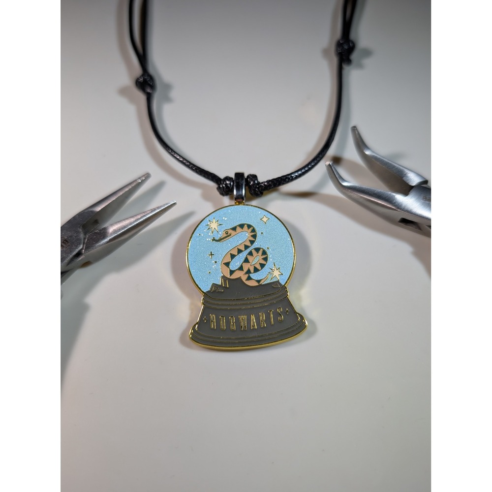 Slytherin‎ Hogwarts Snow Globe Repurposed Enamel Pin Necklace Adjustable